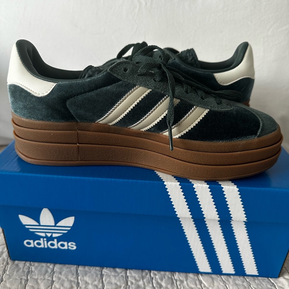 Adidas Women's Dark Green and White Platform Sneakers